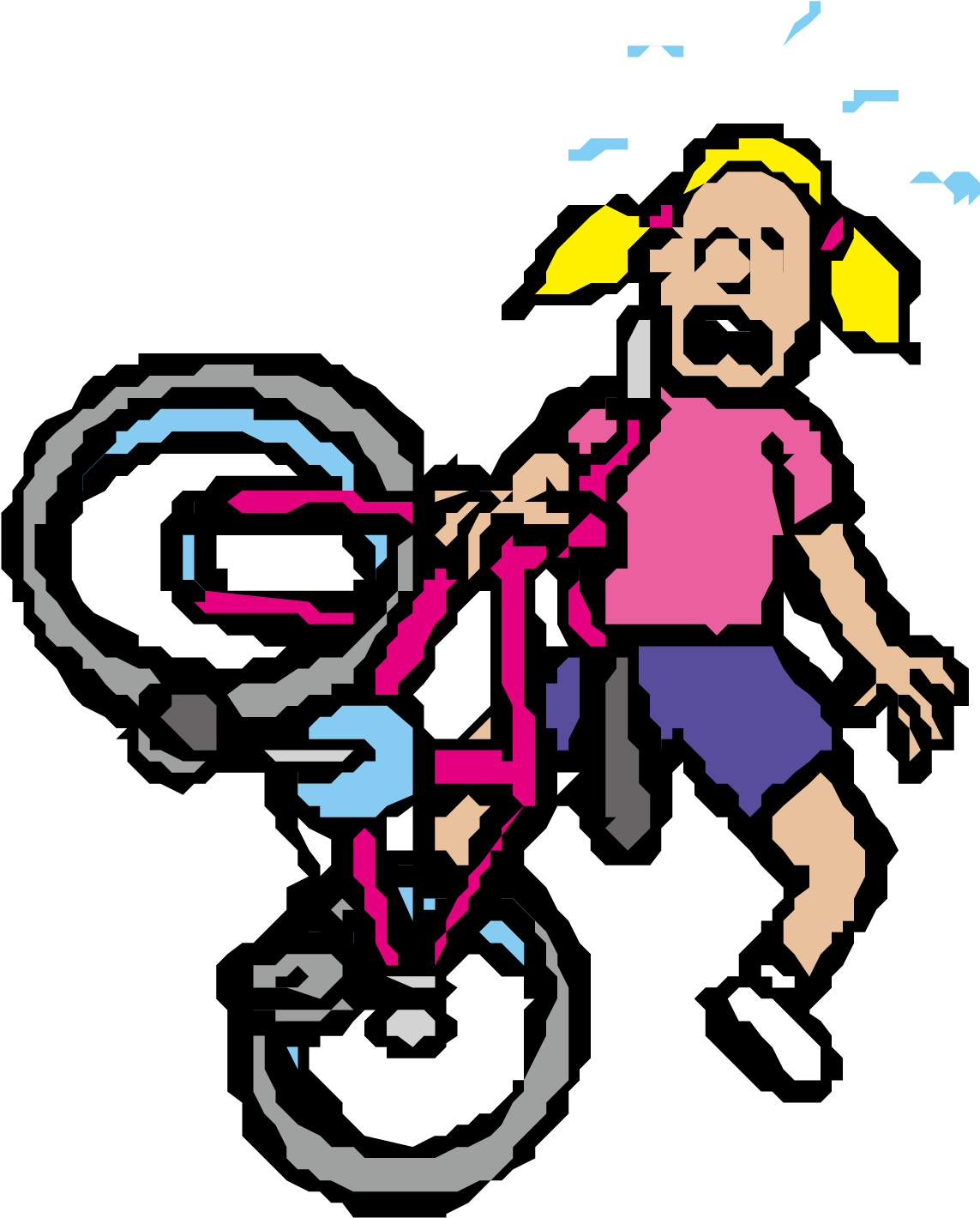 Pixelated Cyclist Dismounting Bike PNG