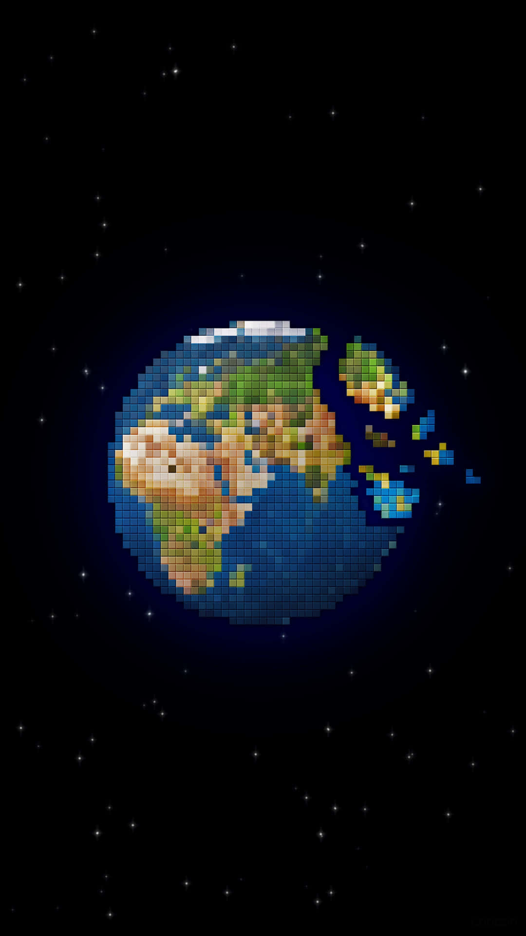 Pixelated Earth Starry Background Wallpaper