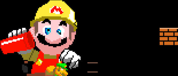 Pixelated Fire Mariowith Hammer PNG