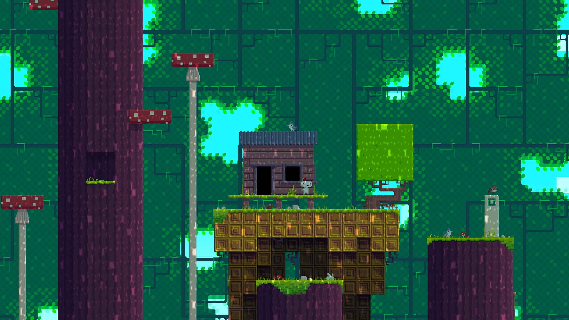 Pixelated_ Forest_ Platformer_ Level Wallpaper
