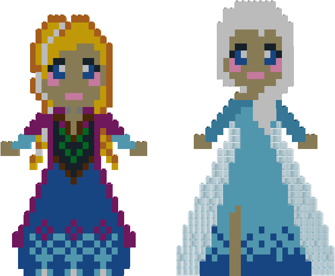 Pixelated Frozen Sisters Elsaand Anna PNG