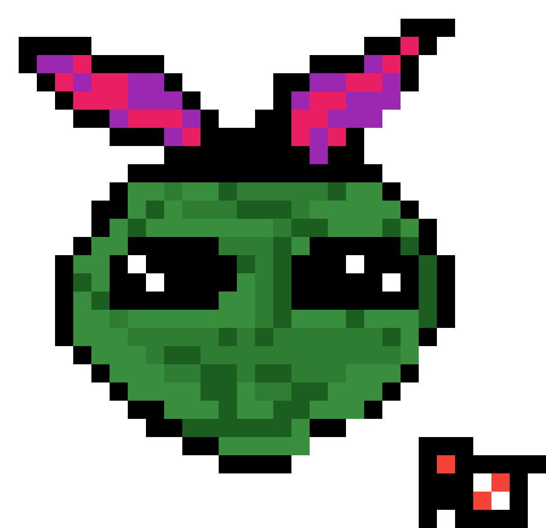 Pixelated Green Alienwith Pink Headbandana PNG