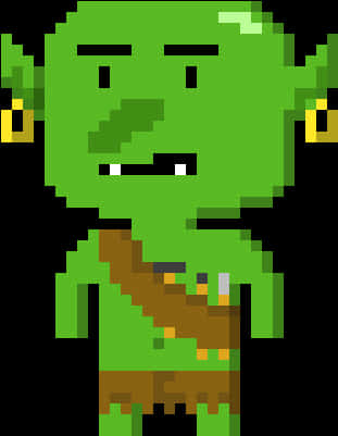 Pixelated Green Goblin Portrait PNG
