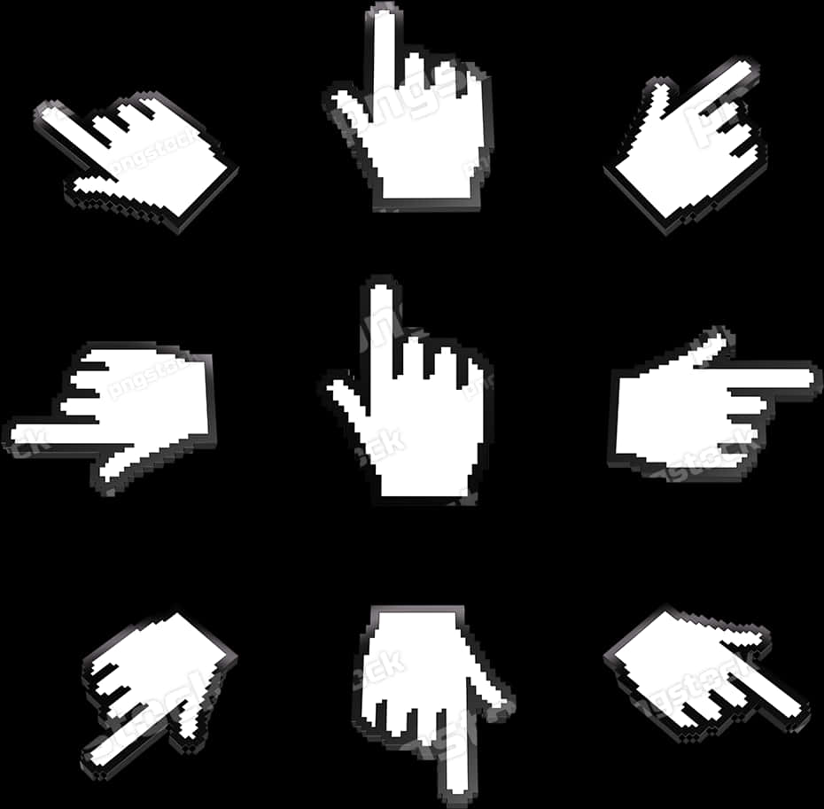Pixelated Hand Cursor Icons PNG