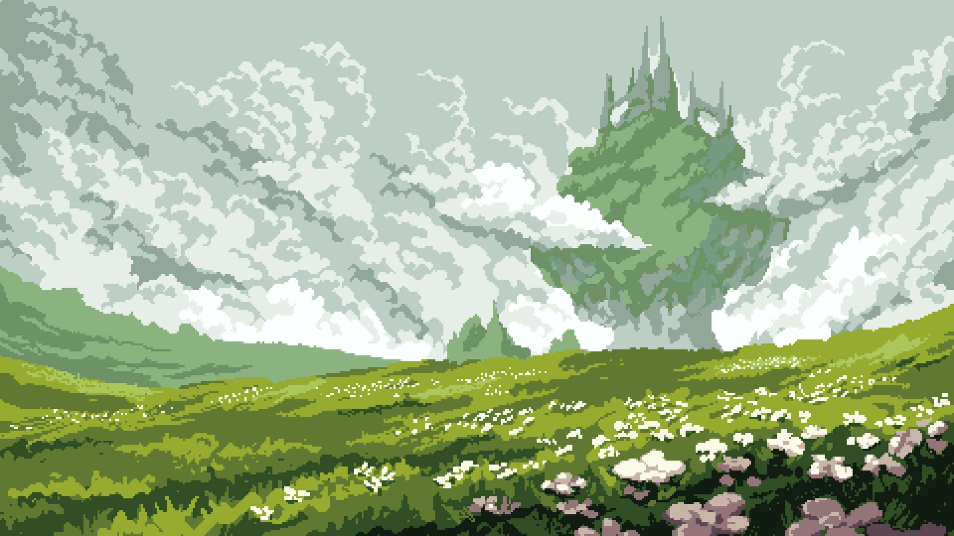Pixelated Meadow With Clouds.jpg Wallpaper