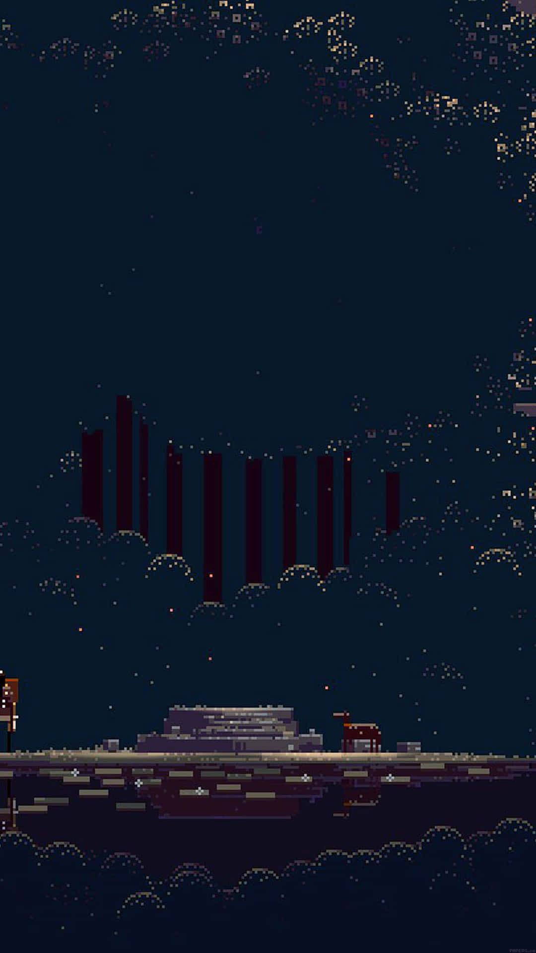 Pixelated Night Sky Arcade Game Scene Wallpaper