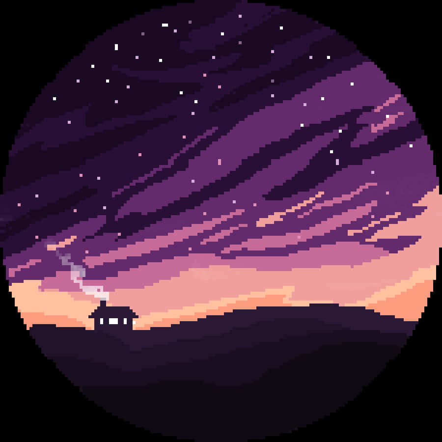 Pixelated Night Sky Landscape PNG