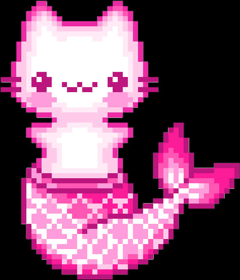 Pixelated Pink Mermaid Cat PNG