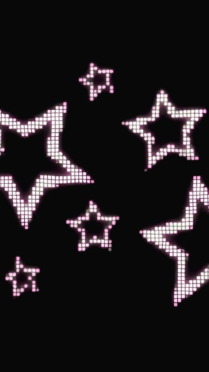Pixelated Pink Starson Black Background Wallpaper