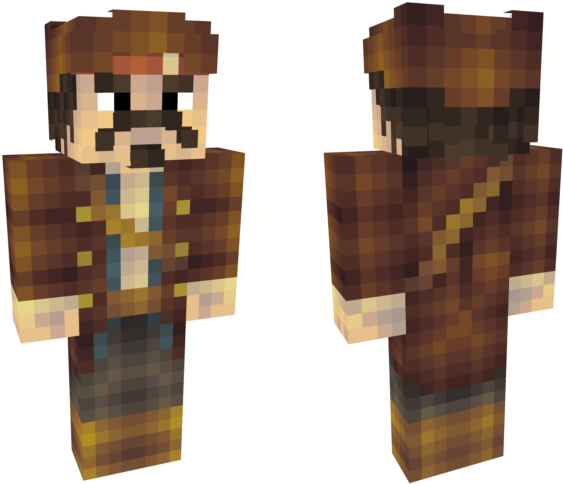 Pixelated Pirate Character Minecraft Style PNG