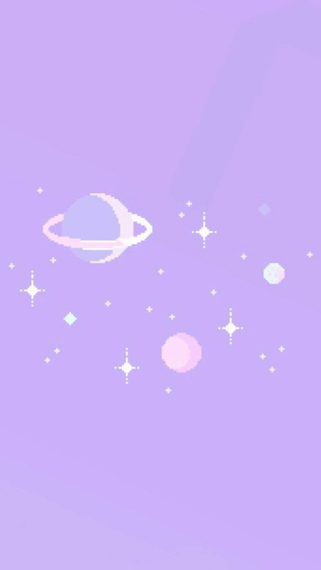 Pixelated Planets Over Light Purple Iphone Background
