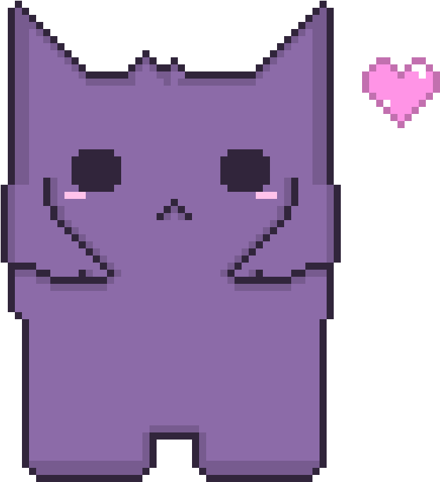 Pixelated Purple Catwith Heart PNG