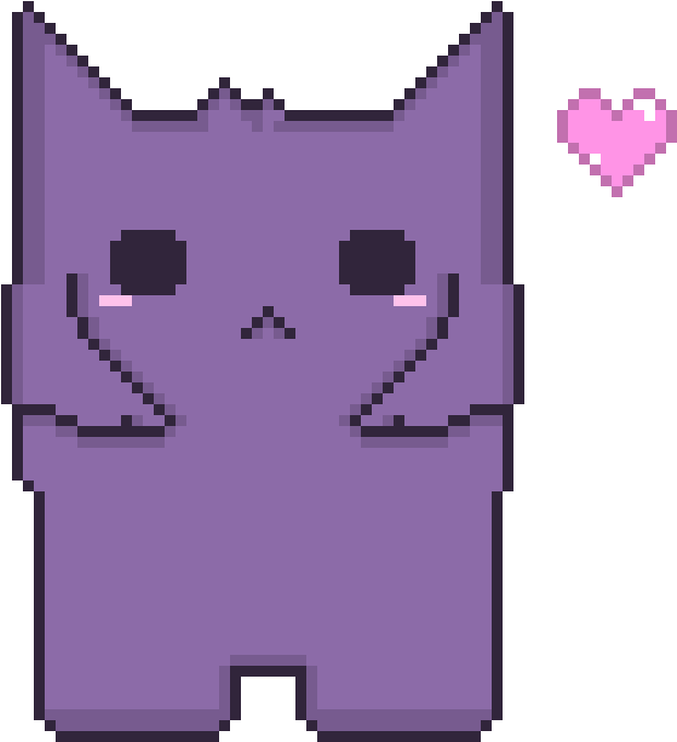 Download Pixelated Purple Catwith Heart | Wallpapers.com