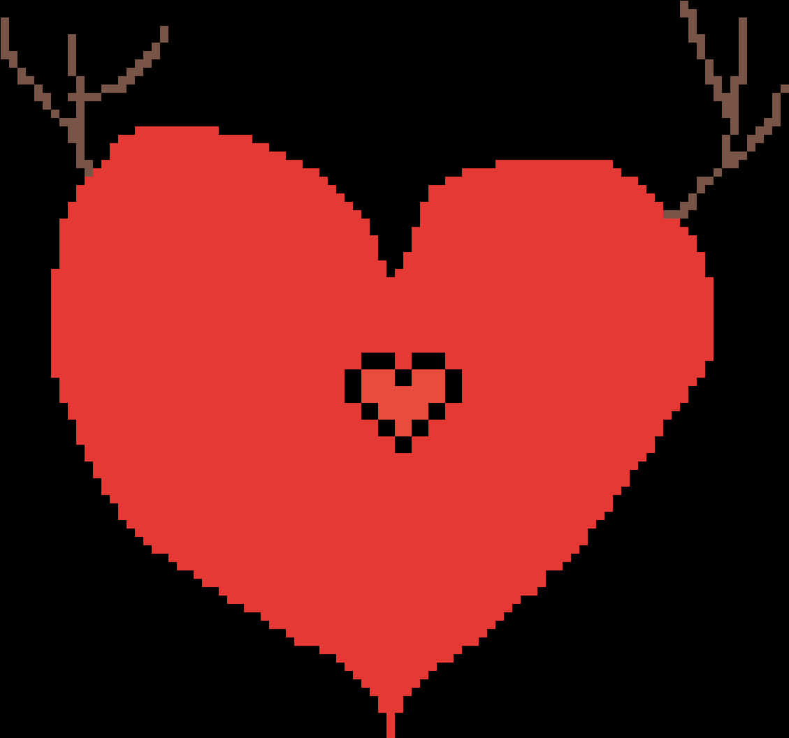 Pixelated Red Heartwith Antlers PNG