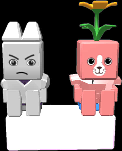 Pixelated Robotand Flowerpot Characters PNG