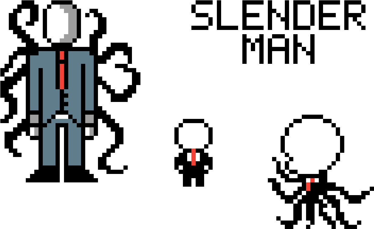 Pixelated Slender Manand Characters PNG