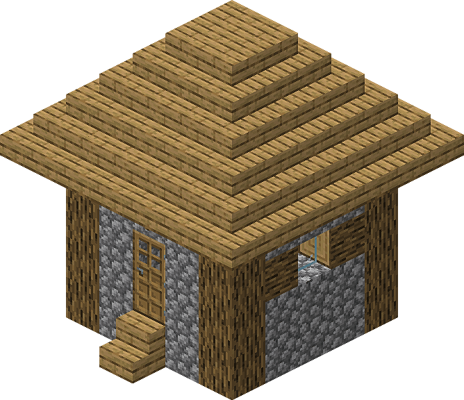 Pixelated Wooden House Isometric View PNG