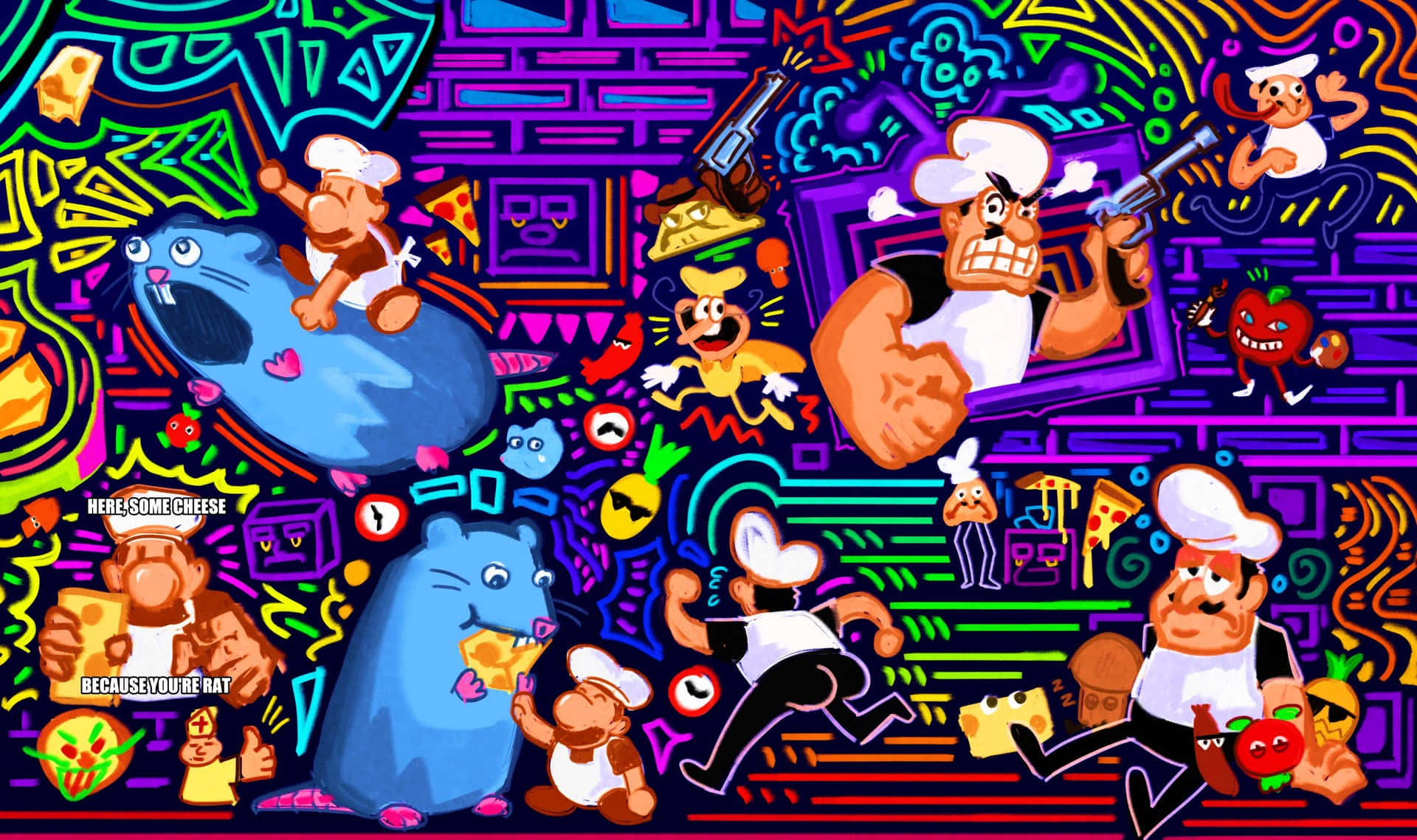 Pizza Tower Colorful Characters Artwork Wallpaper