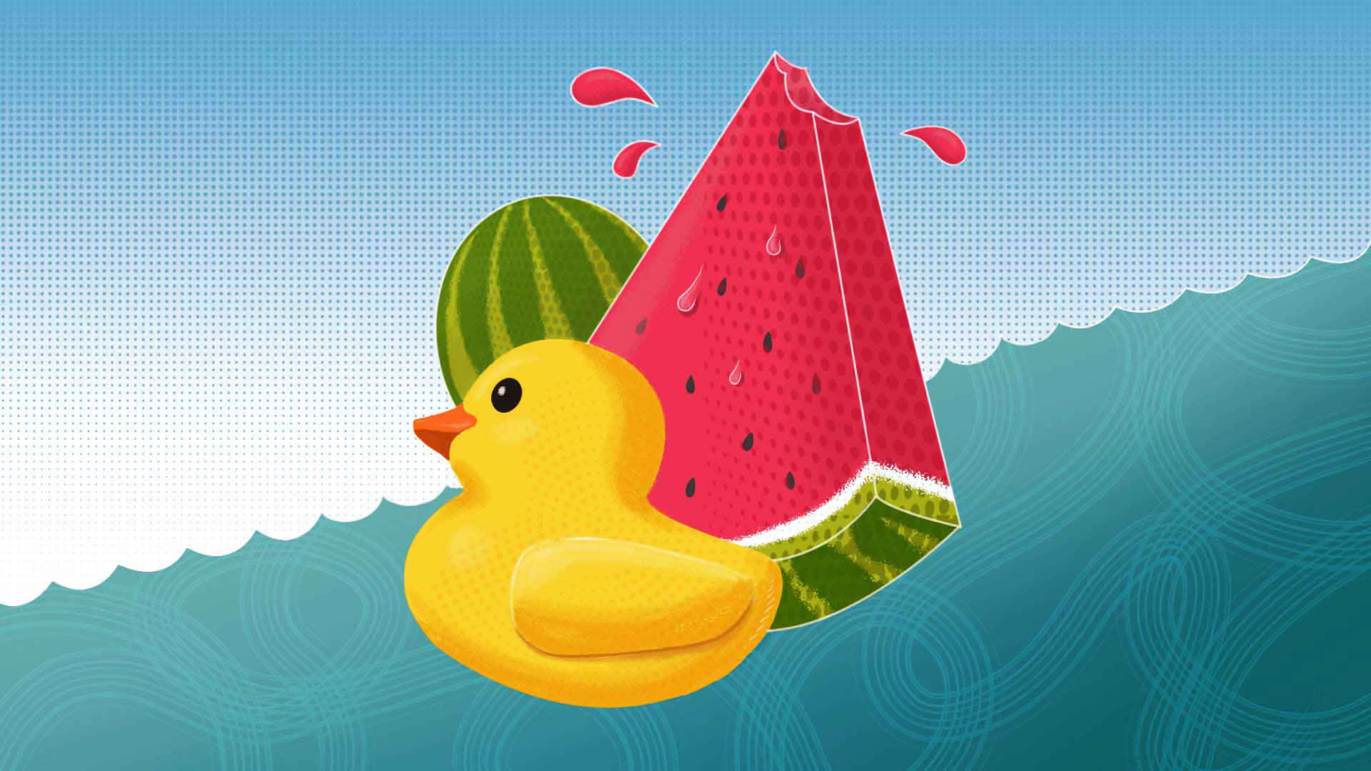 Placid Duck With Watermelons Wallpaper