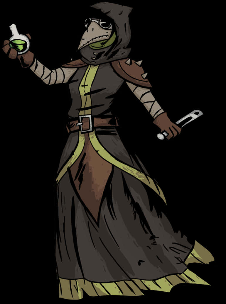 Plague Doctor Cartoon Holding Vial PNG