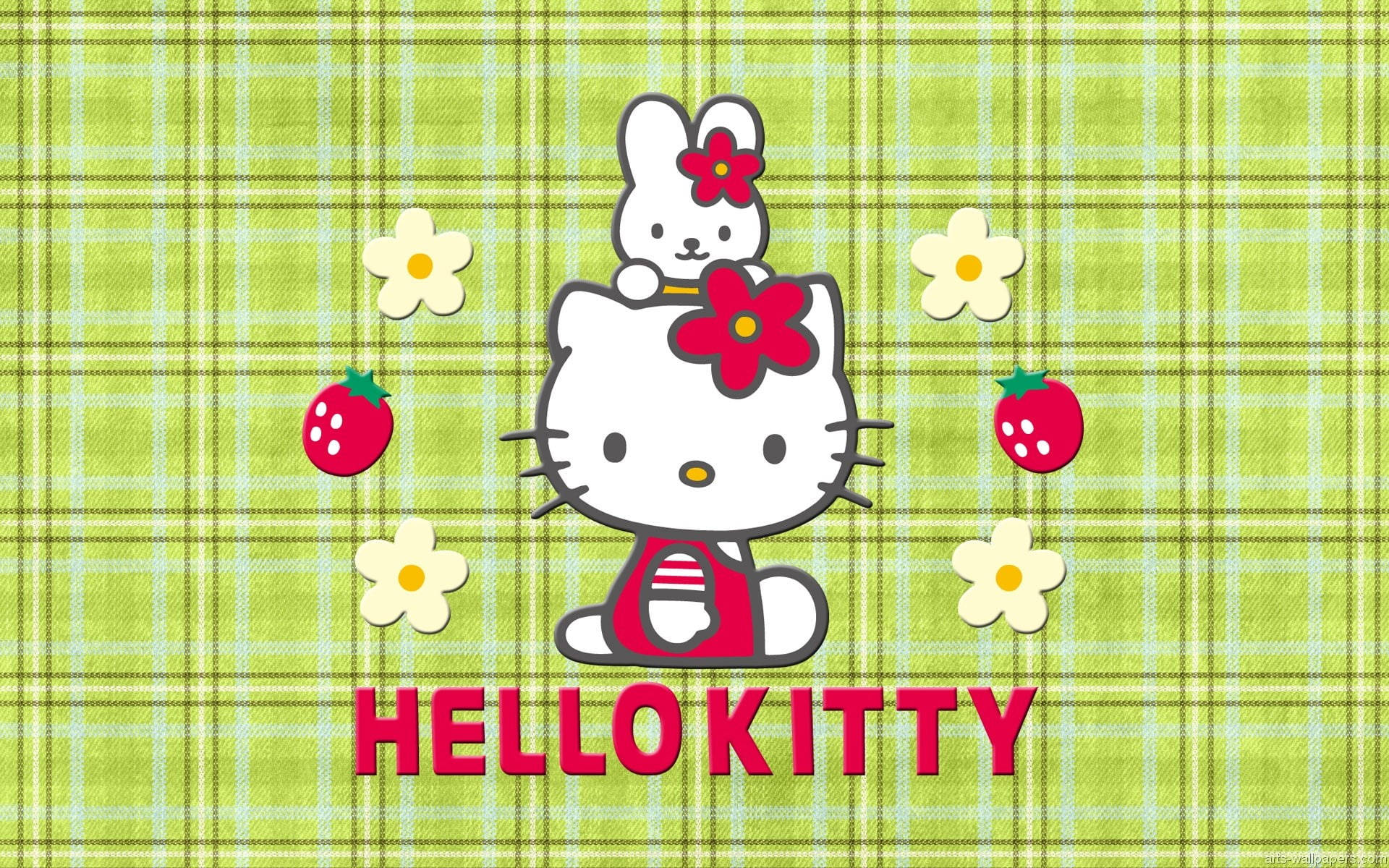 Papelde Parede Xadrez Verde Do Hello Kitty Para Computador. Papel de Parede
