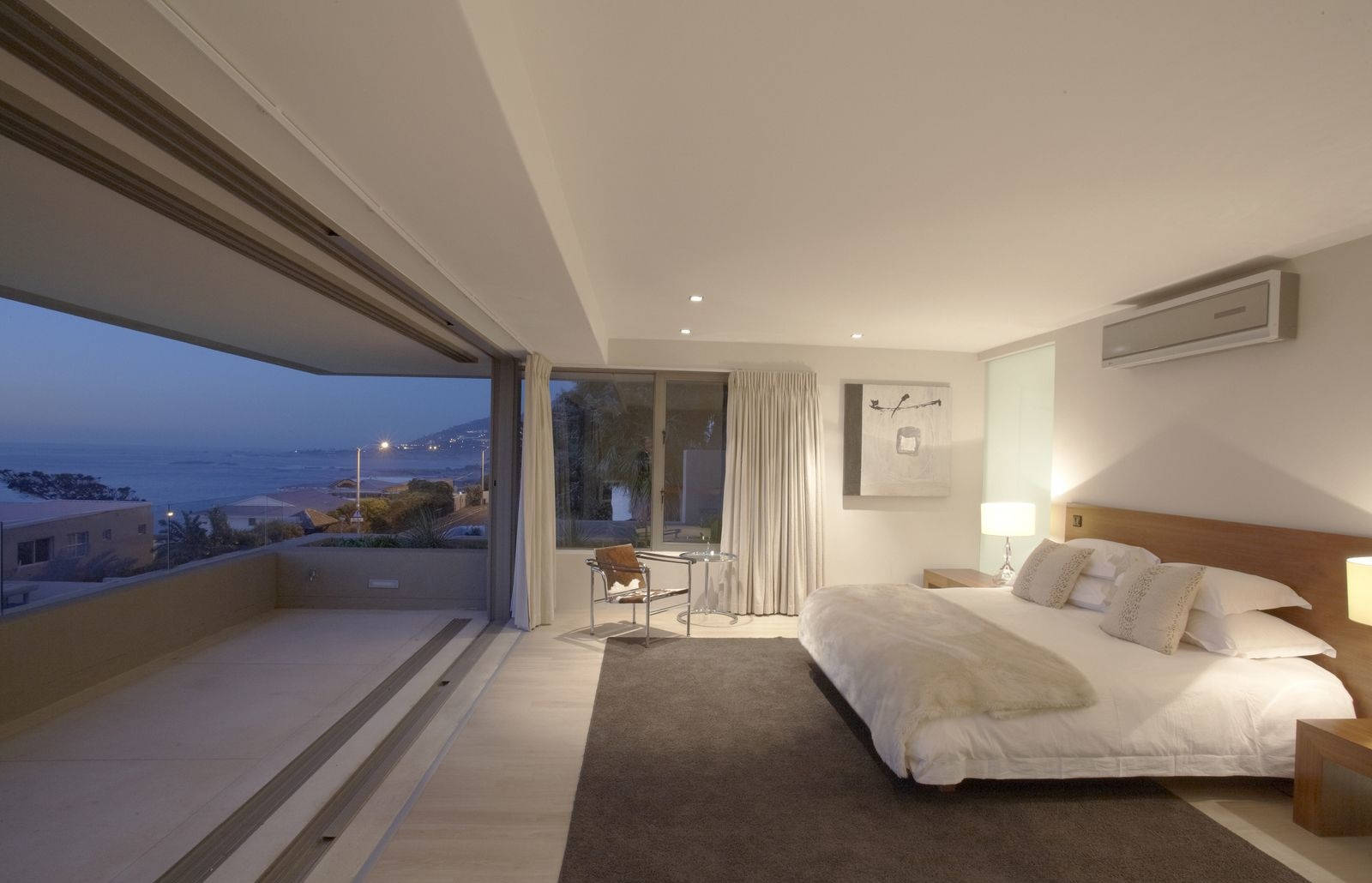 Plain Apartment Bedroom With Empty Balcony Wallpaper