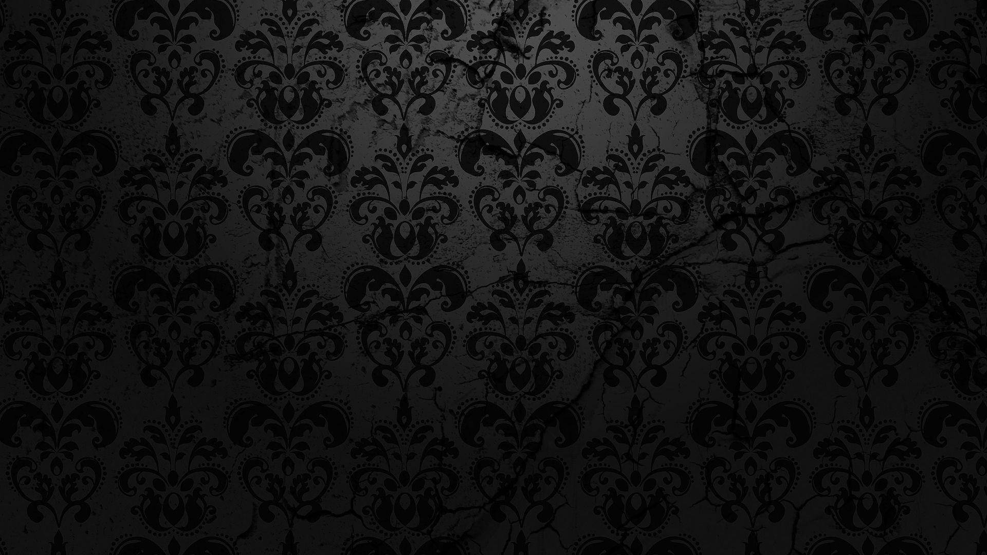 Plain Black With Ornate Floral Pattern Wallpaper