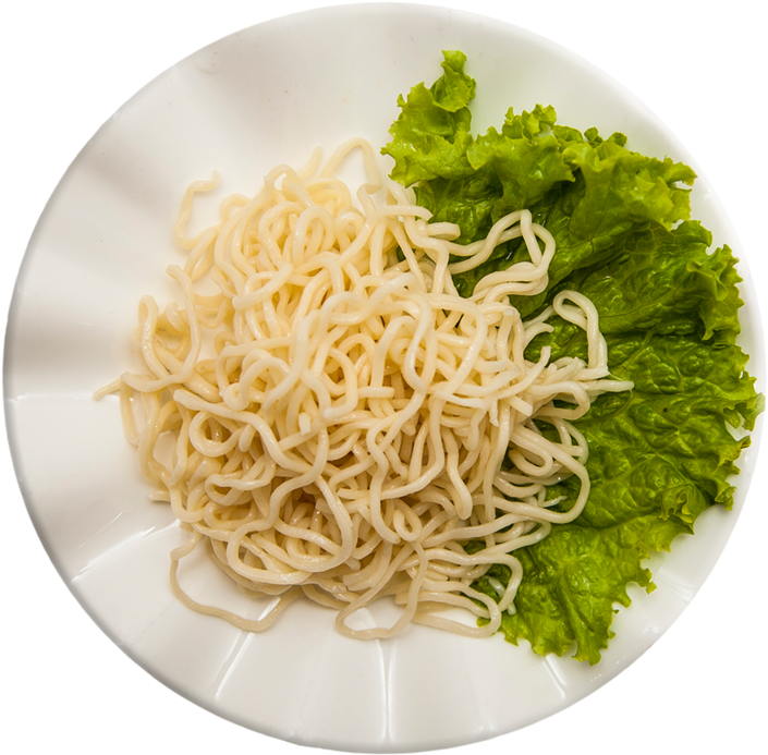 Plain Cooked Noodleson Platewith Lettuce PNG