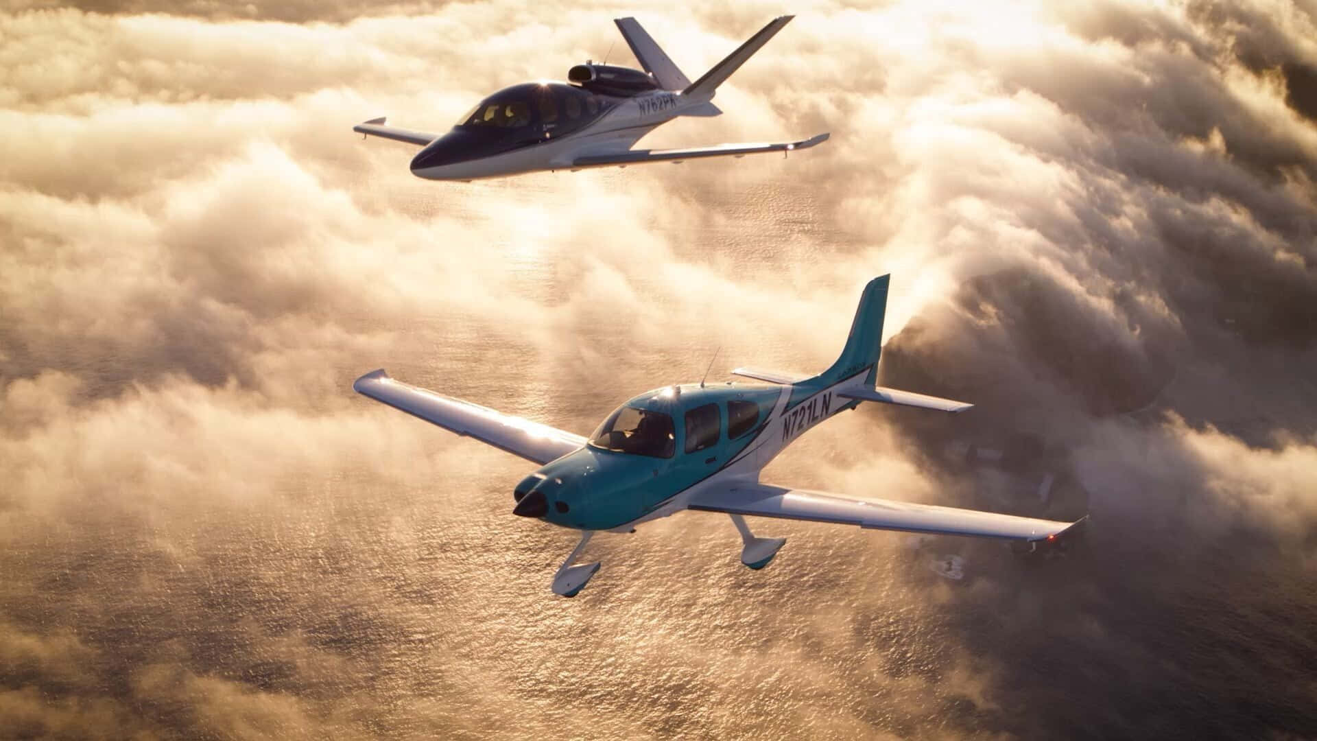 Unavista Aerea Di Un Paesaggio Panoramico Con La Sagoma Di Un Aeroplano Tra Le Nuvole.