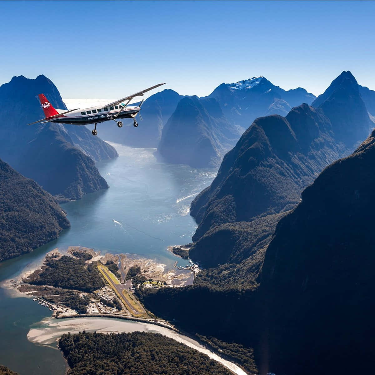 Plane Flying Over Milford Sound Wallpaper