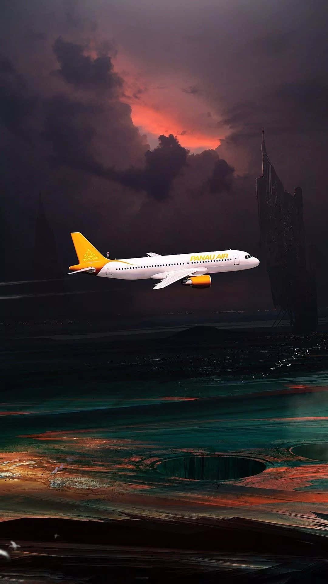A plane takes flight, with the new iPhone in tow Wallpaper