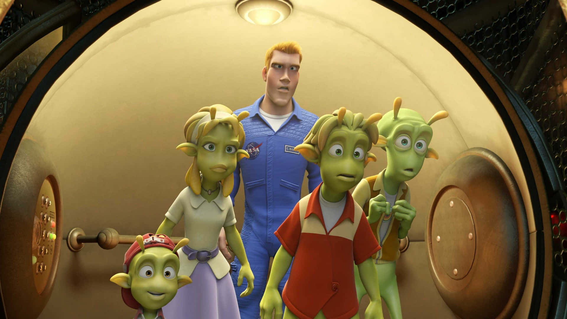 Planet 51 Captain Charles With Aliens Wallpaper