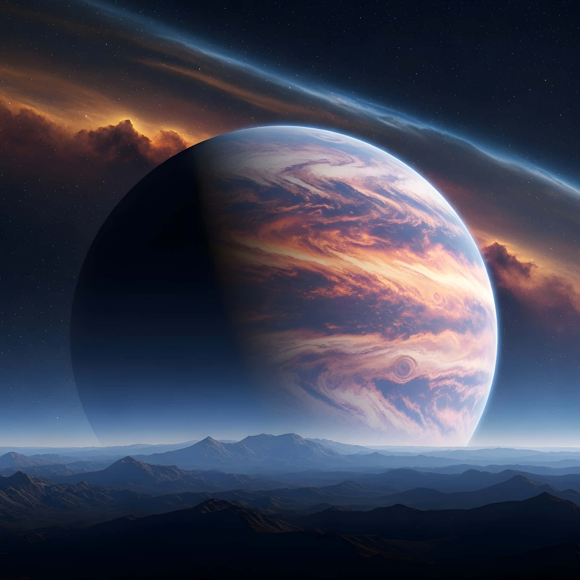 Planet Over Hills Wallpaper
