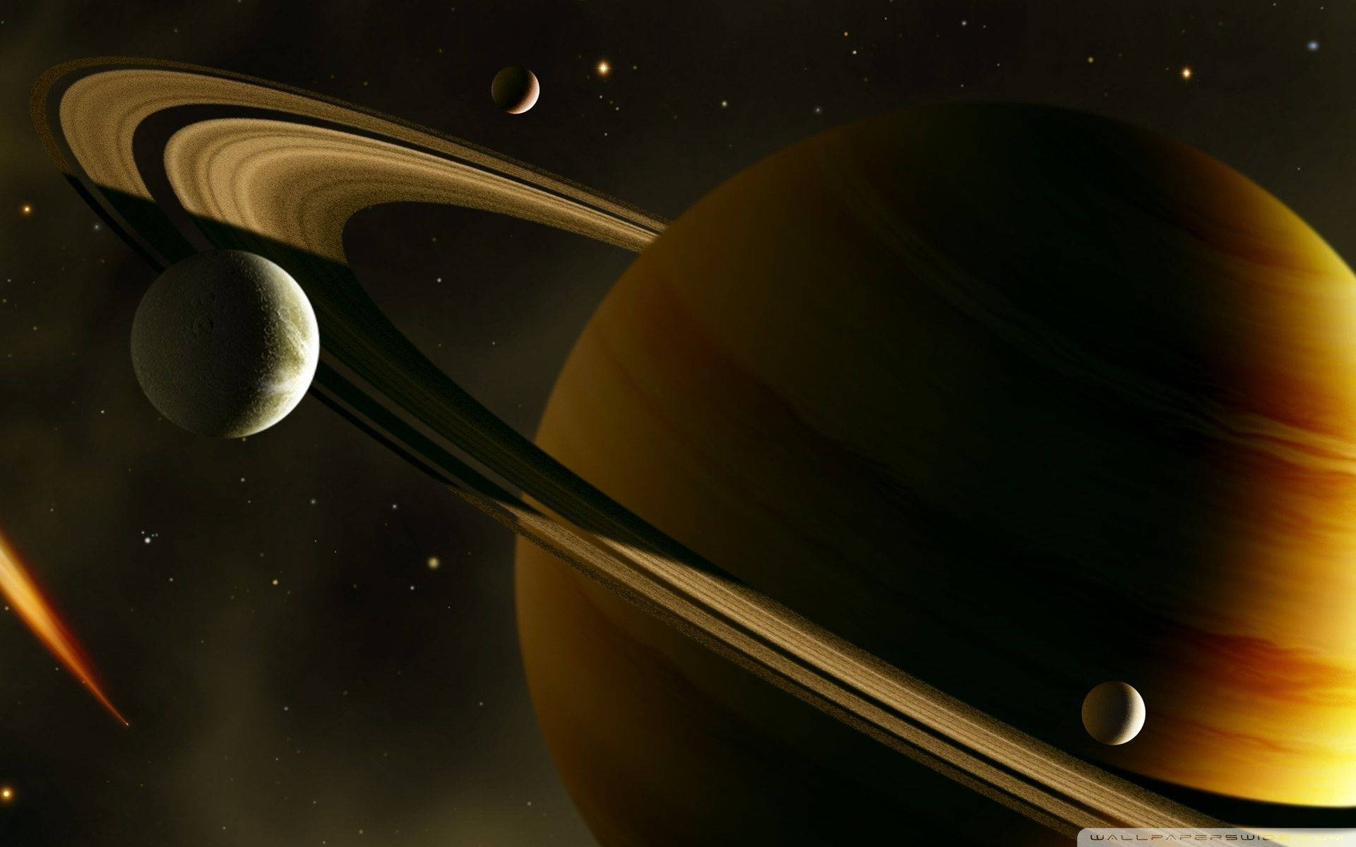 Planet Saturn And Moon