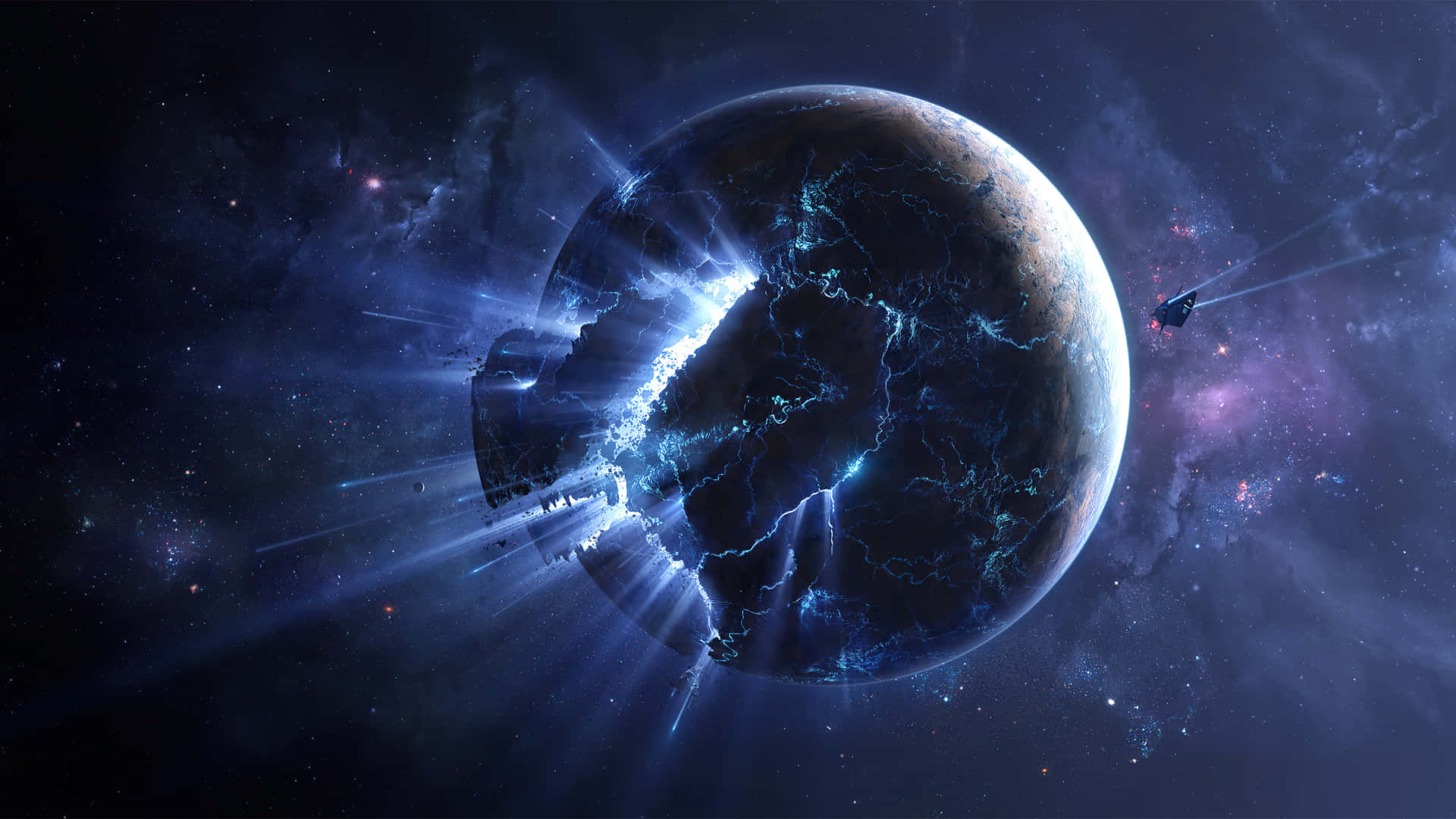 Planet With Epic Space Battle Wallpaper
