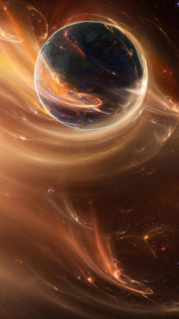 Planet With Gold Light Space Iphone Wallpaper