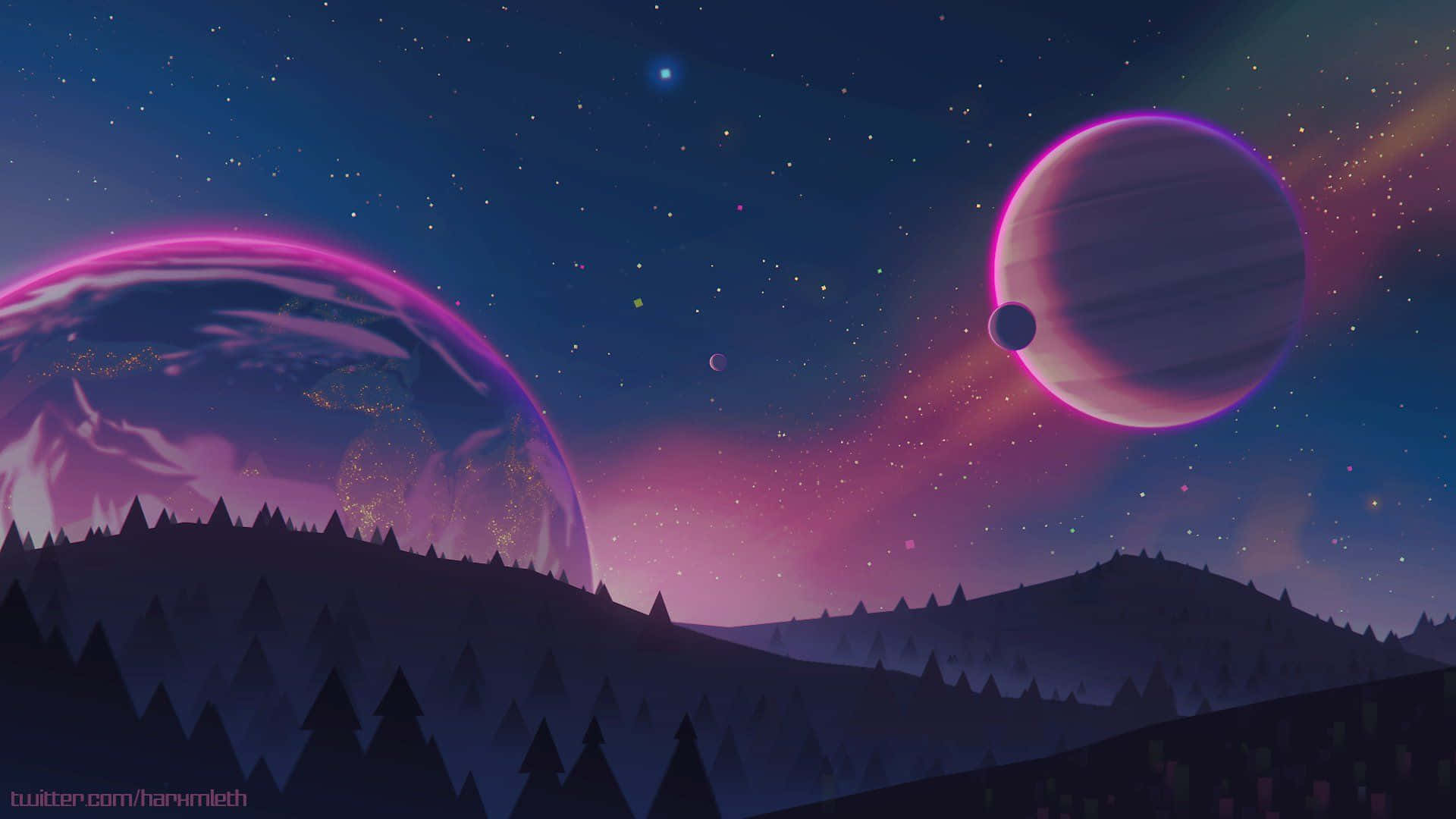 Planet_ With_ Sci Fi_ Landscape_ Night_ Sky Wallpaper