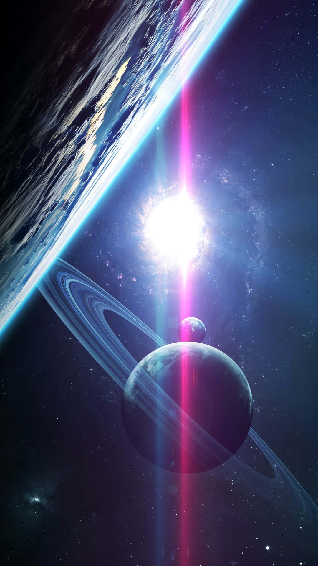 Planet With Space Energy Beam Wallpaper