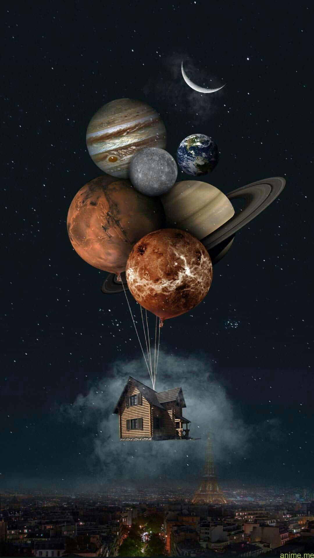 Planetary Balloon House Fantasy Wallpaper