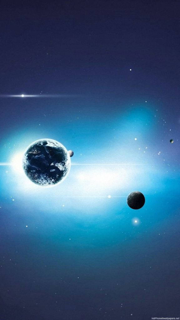 Planets And Blue Light Space Iphone Wallpaper