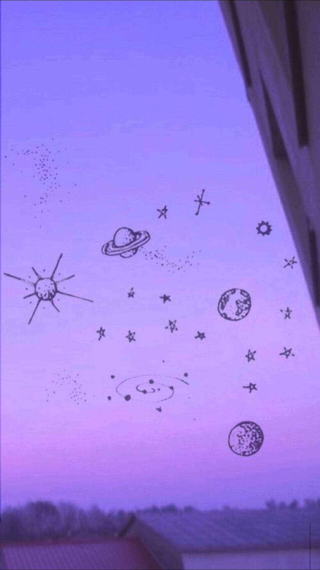 Planets And Stars Pastel Purple Tumblr Wallpaper