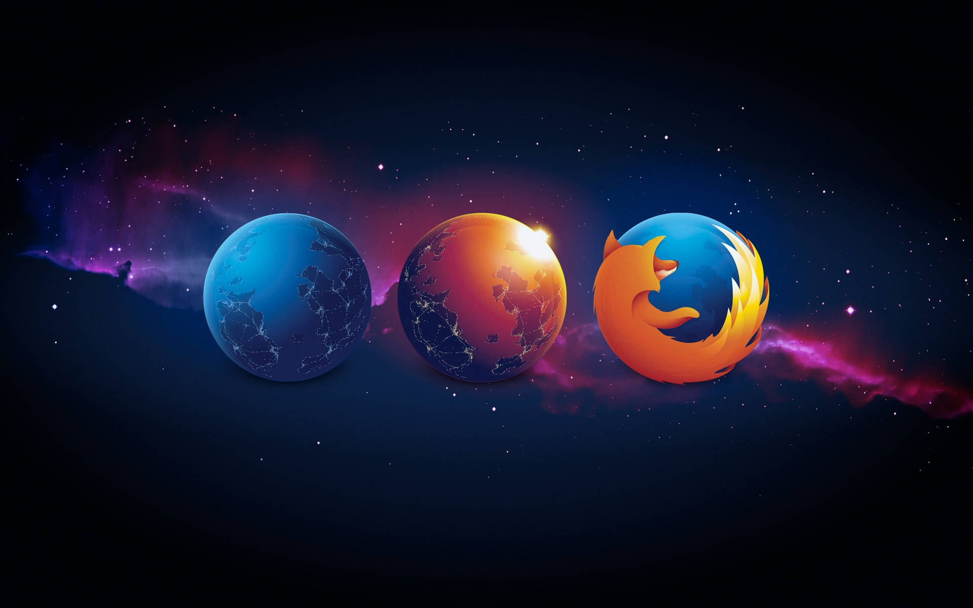 Planeter med Mozilla Firefox Browser Maskoten Wallpaper