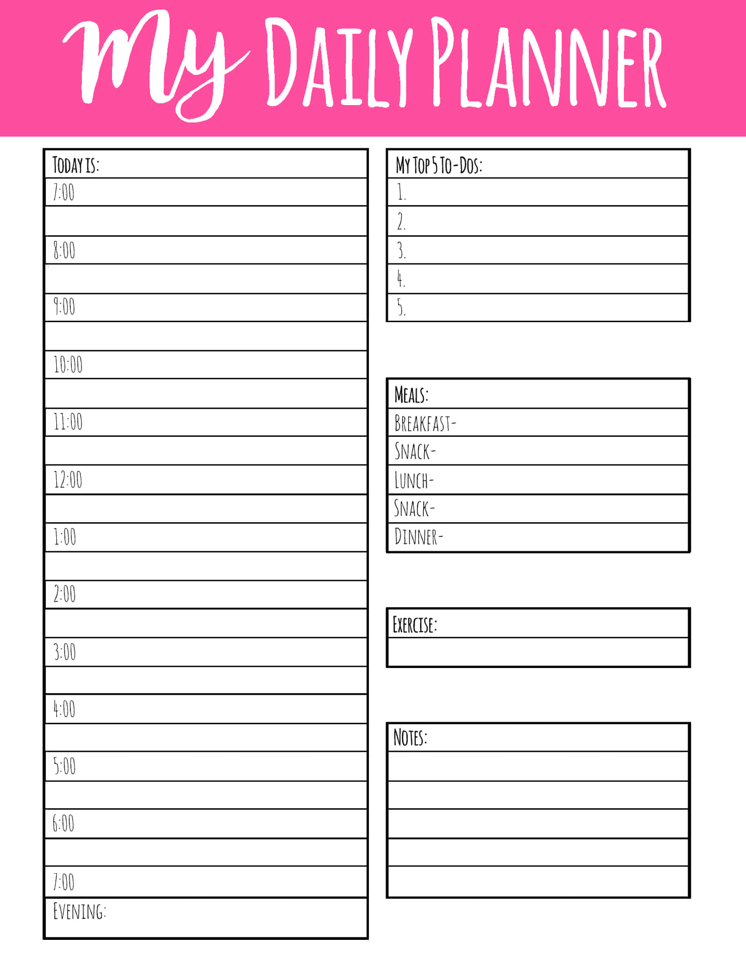 Printable Daily Planner With The Words My Daily Planner