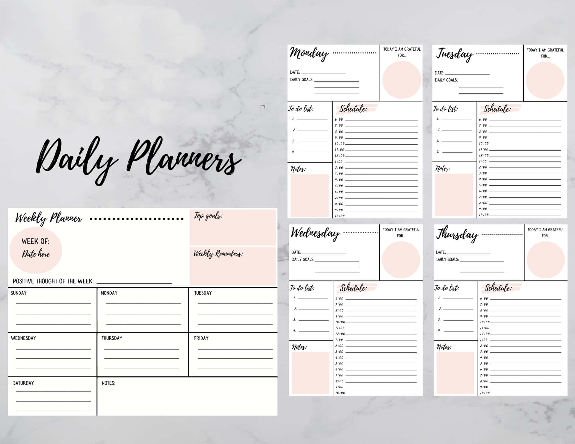 Daily Planners Printables - Pink And White