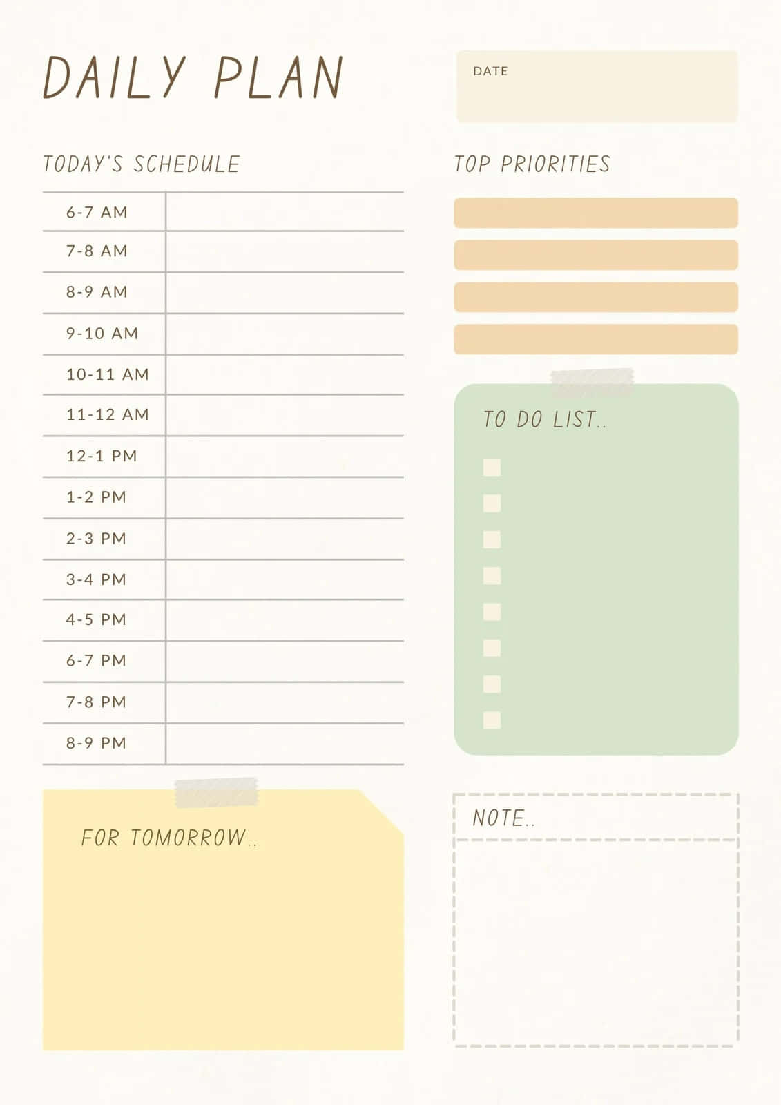 Daily Planner Template With A Notepad And A Pencil