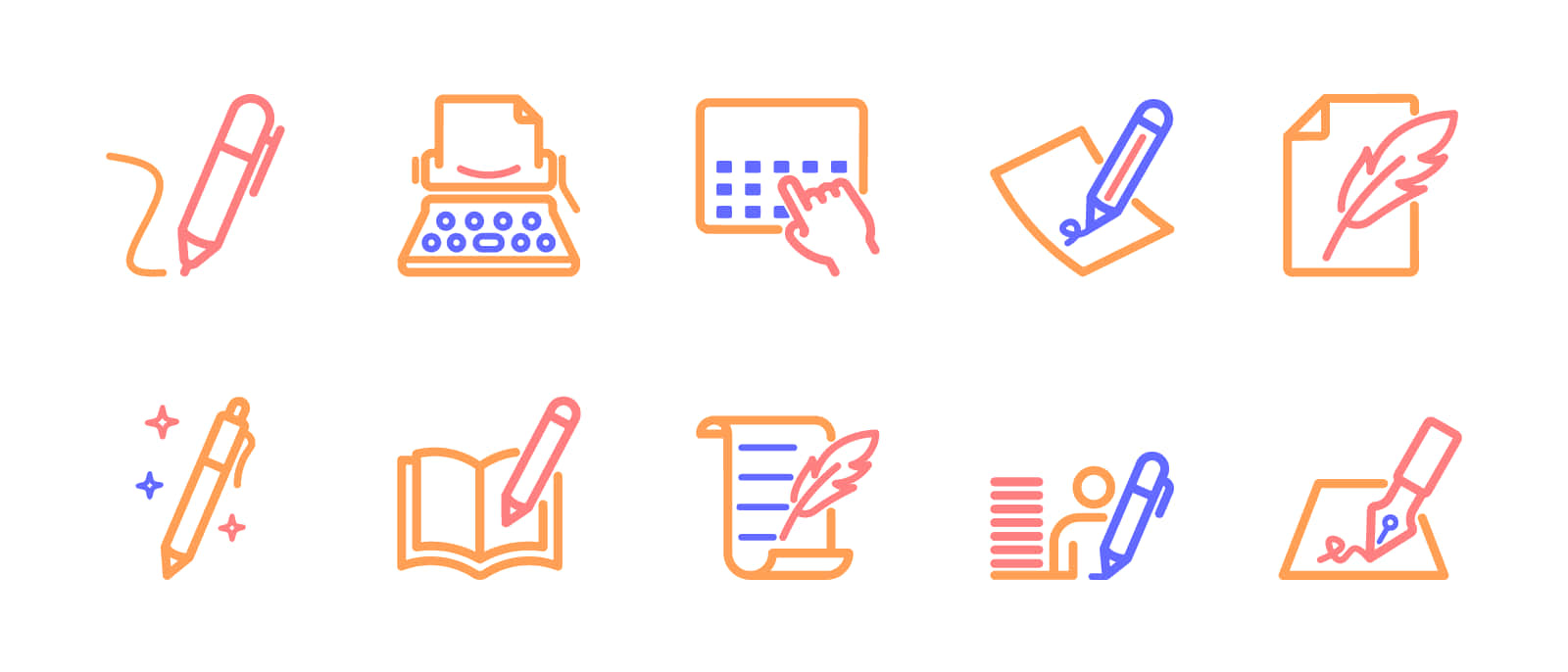 A Set Of Icons With Pens, Pencils, And Other Items