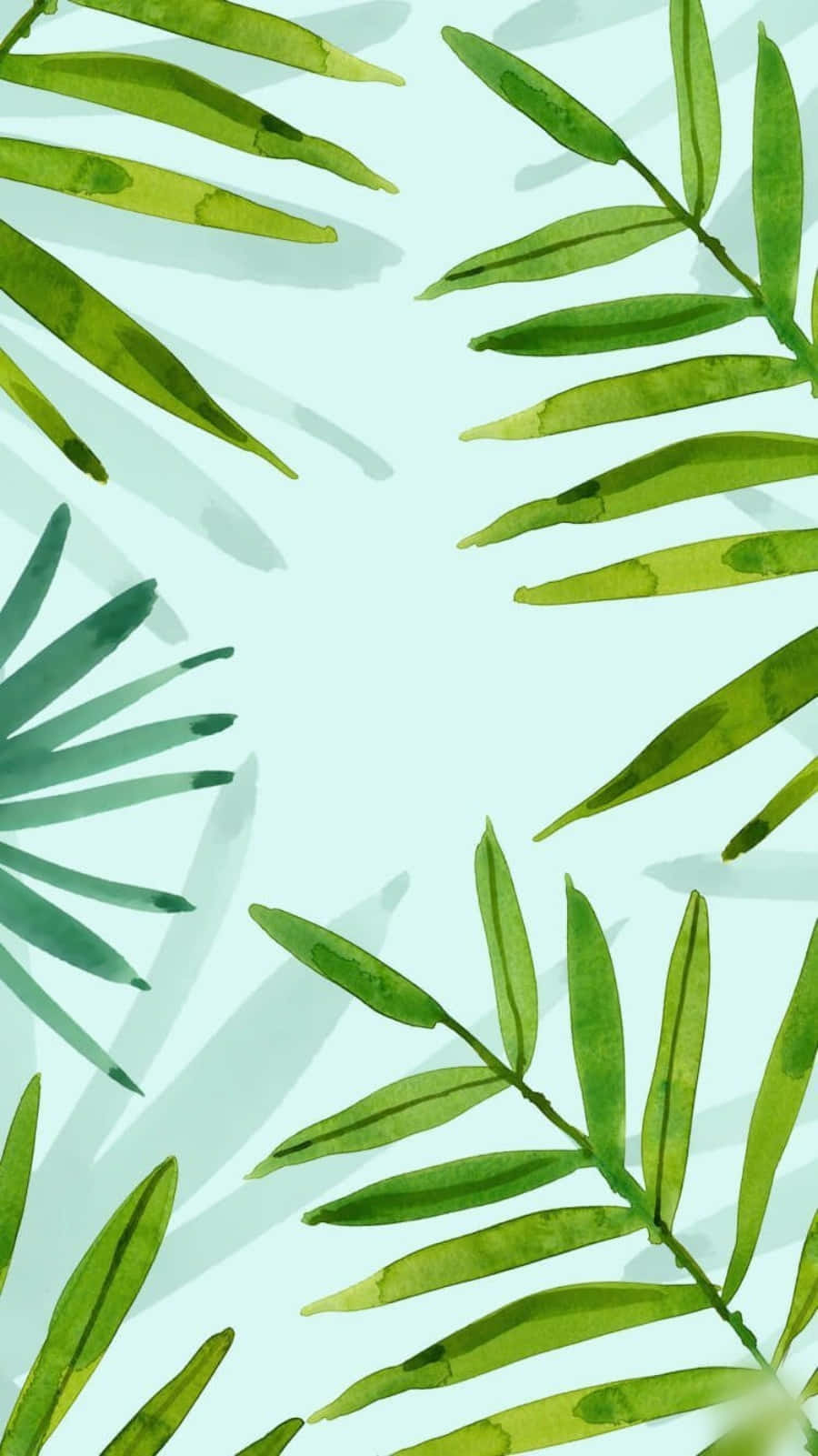 Watercolor Tropical Leaves On A Blue Background Wallpaper