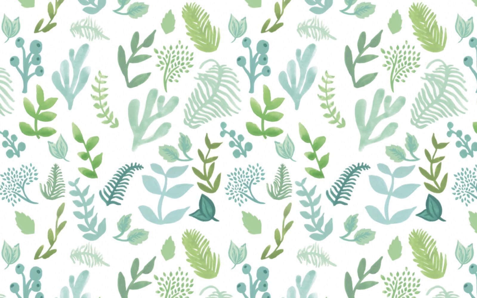 A Green And Blue Pattern With Leaves And Flowers