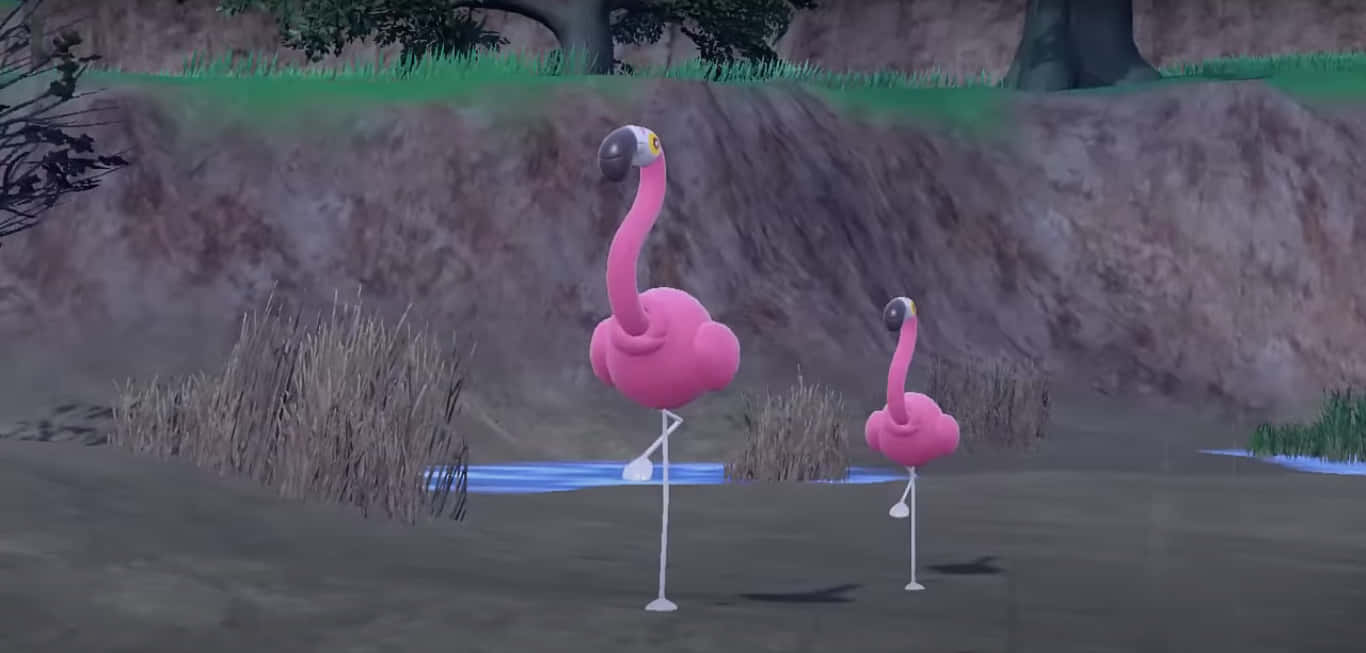 Plastic Flamingos Near Water Wallpaper