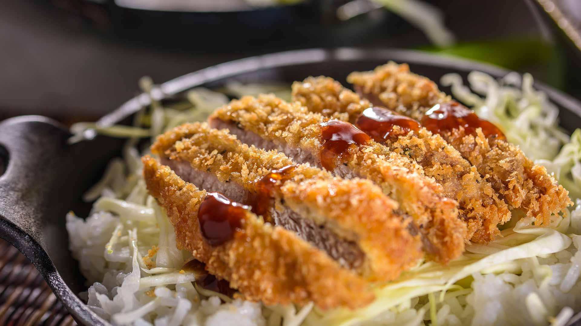 Plate Of Rice Topped With Cabbage Slaw And Tonkatsu Wallpaper